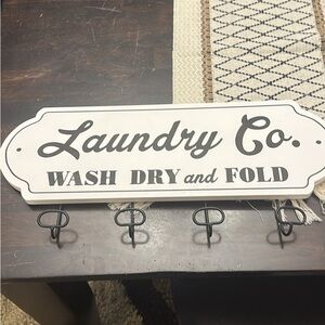 Laundry Co. Wall Sign with Hooks - Black and White